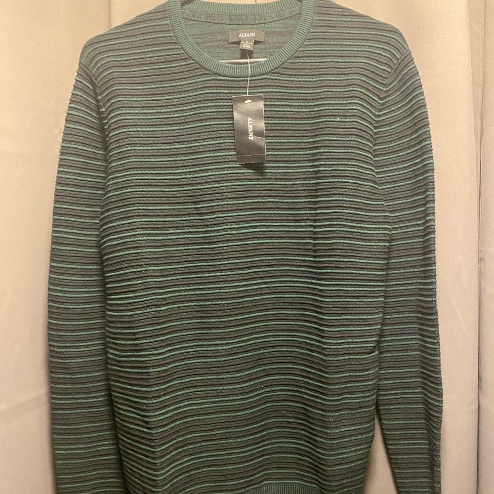 Green and black striped textured sweater from Macys